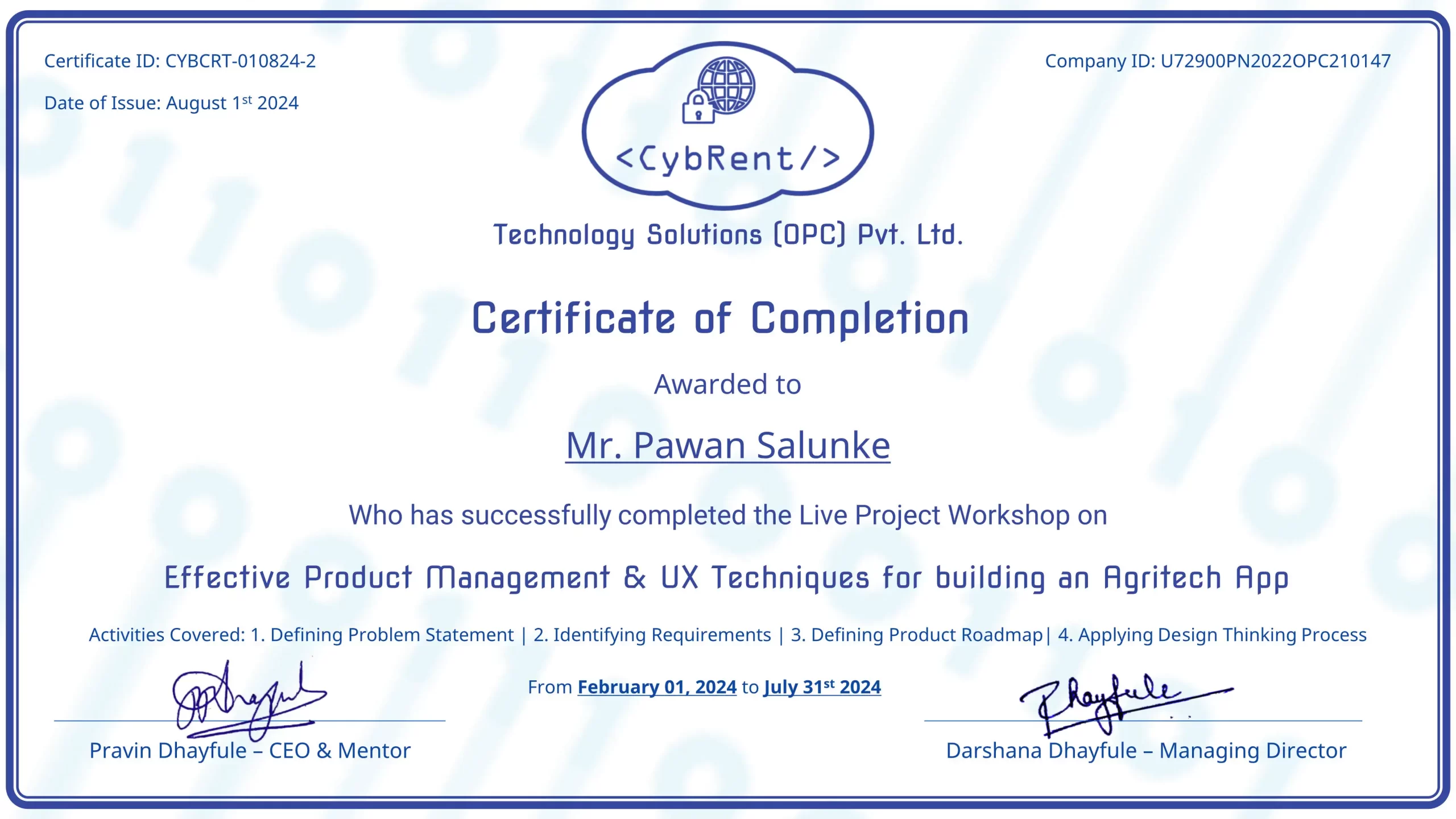 CYBCRT-010824-2 Grooming Certificate - Pawan Salunke